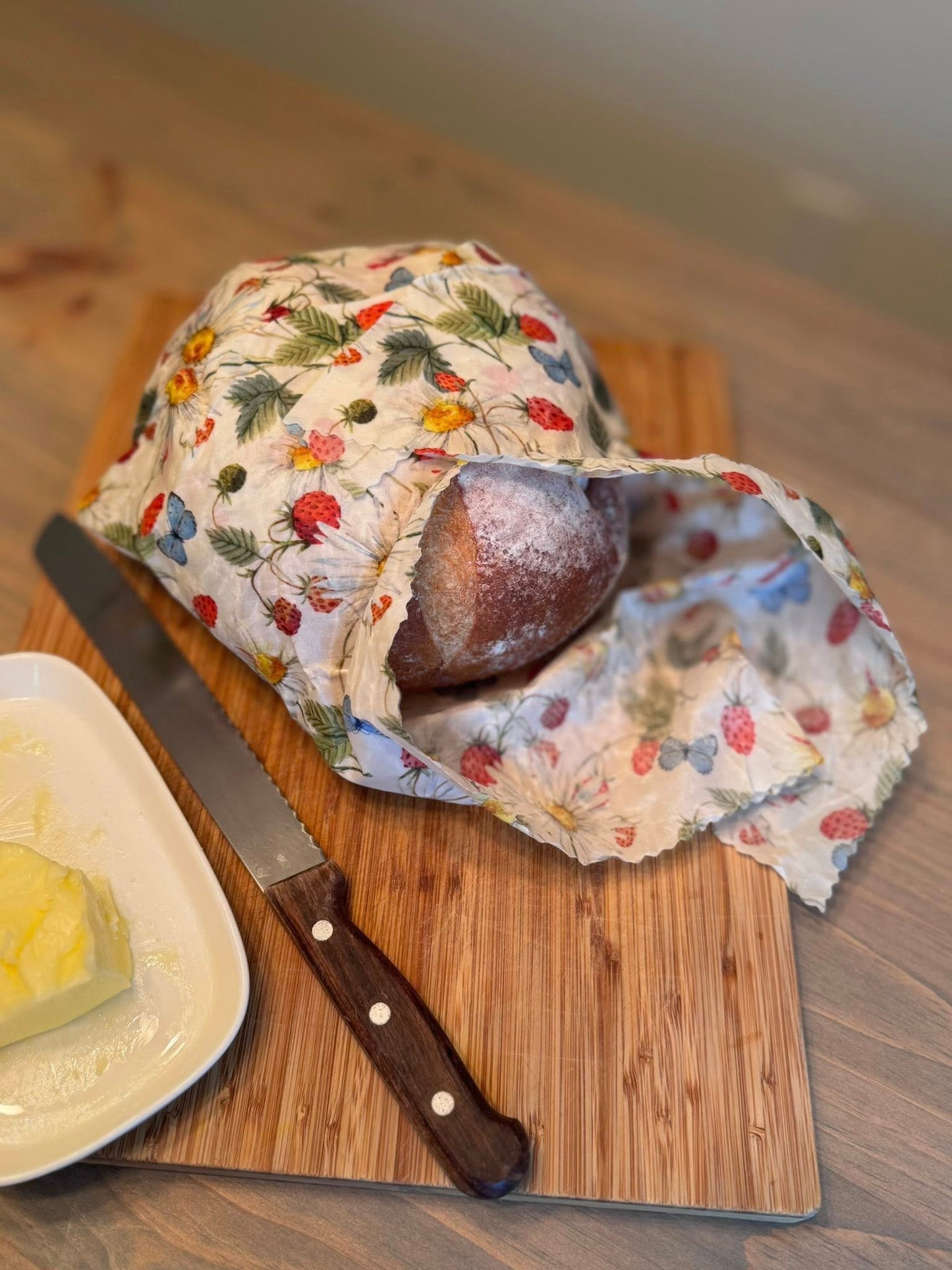 3 Pack Beeswax Wraps | Reusable Food Wraps | "Berries & Butterflies" pattern