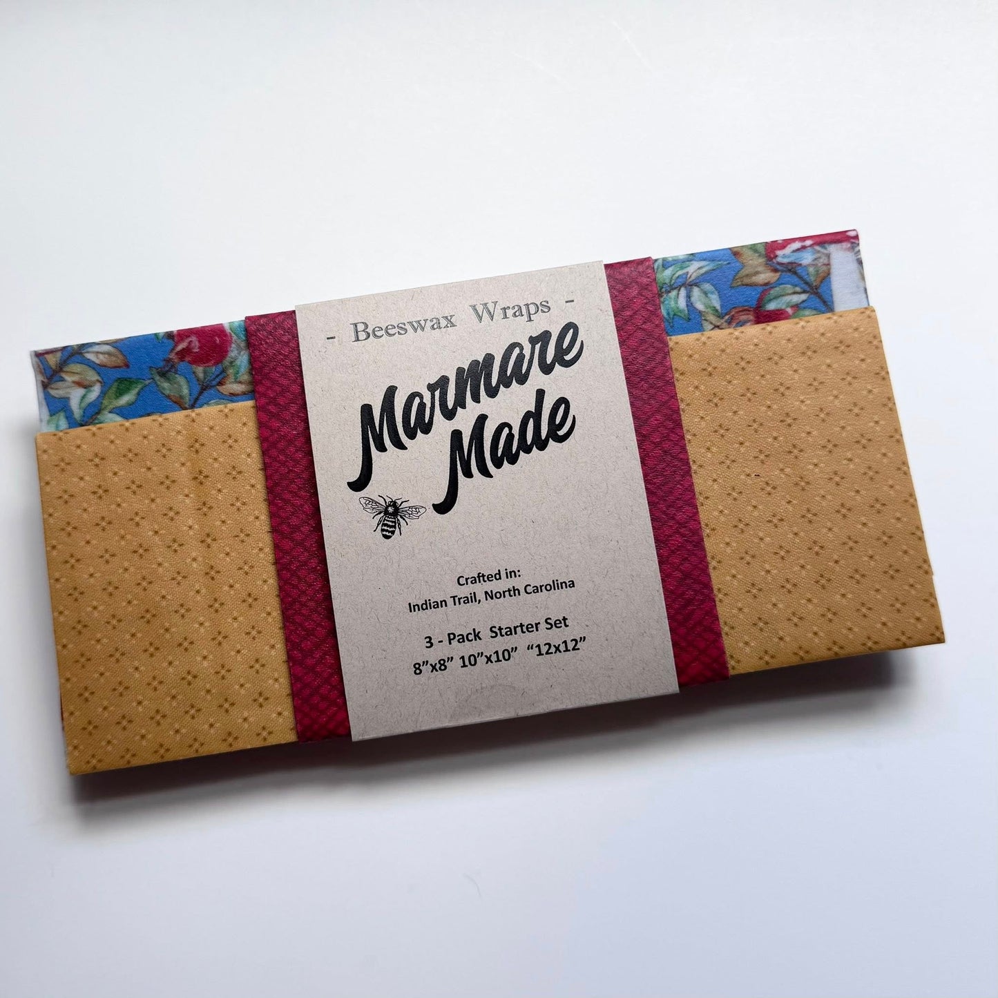 3 Pack Beeswax Wraps | Reusable Food Wraps | "Mushrooms on Blue" pattern