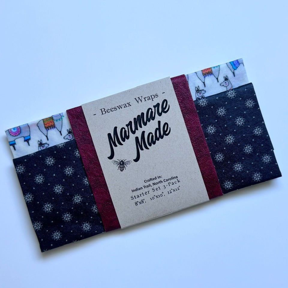 3 Pack Beeswax Wraps | Reusable Food Wraps | "Silly Llamas" pattern