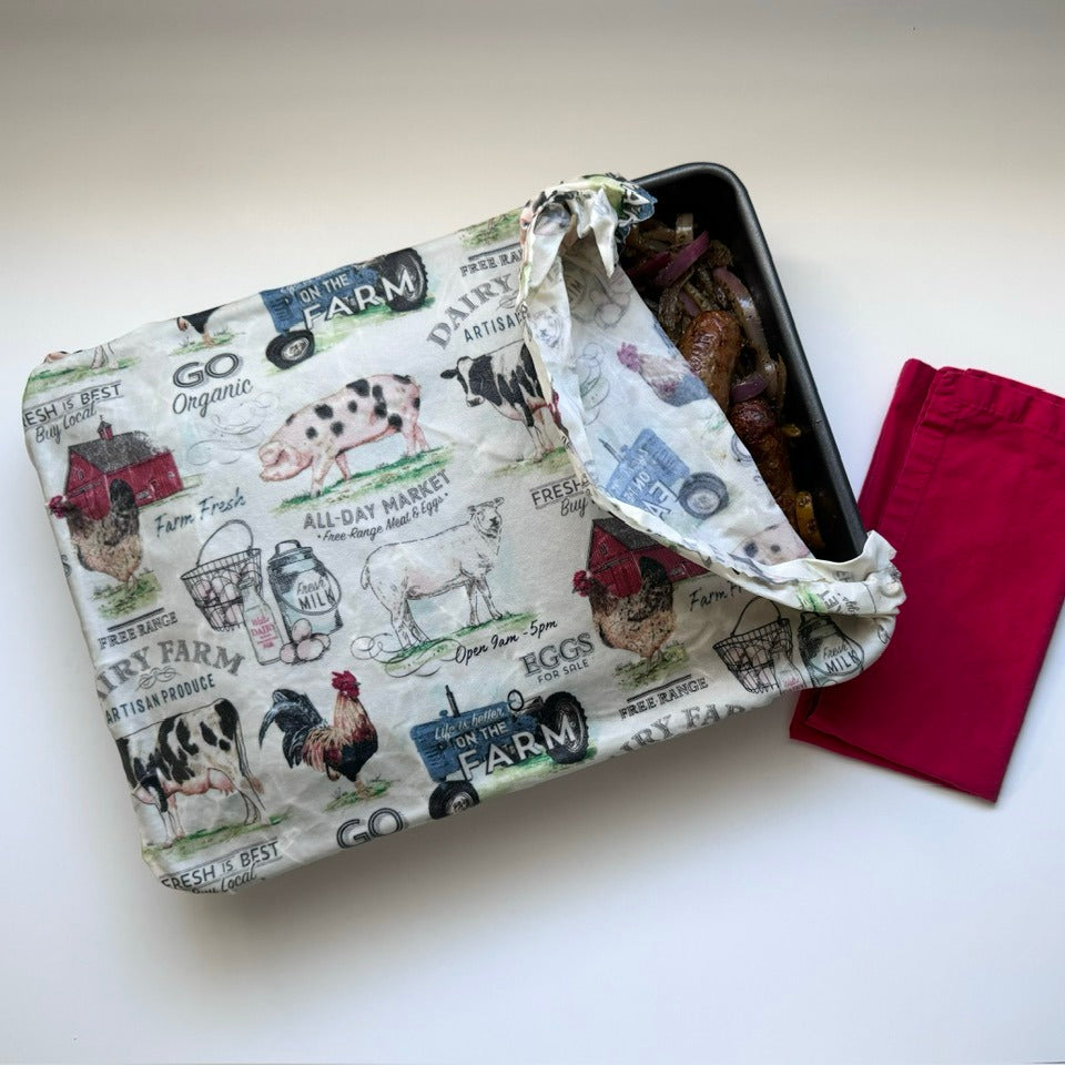 XXL 20"x16" Beeswax Wrap | Bread Bag | Sour Dough | "Hydrangea” pattern