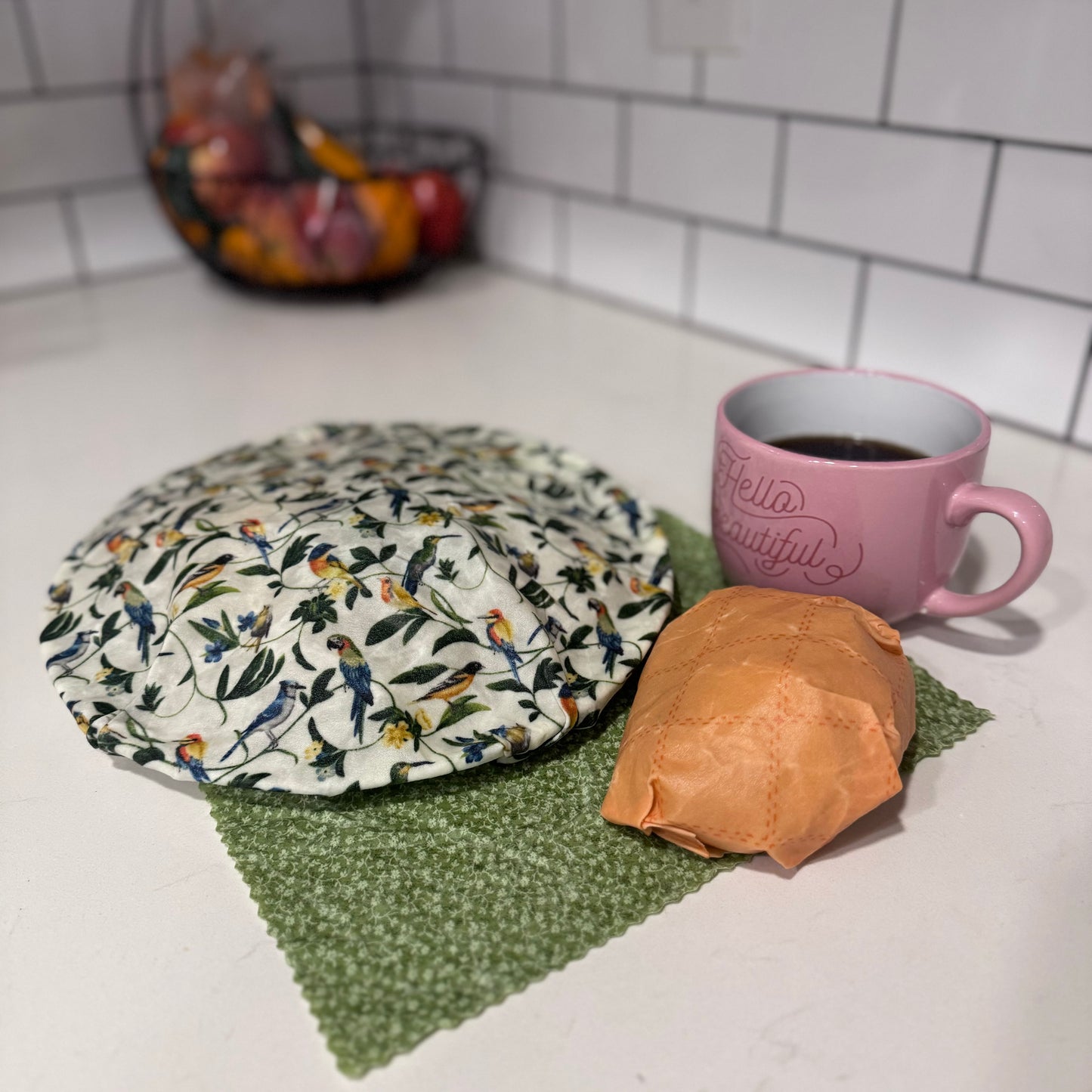 3 Pack Beeswax Wraps | Reusable Food Wraps | "Fantasy Flock" pattern