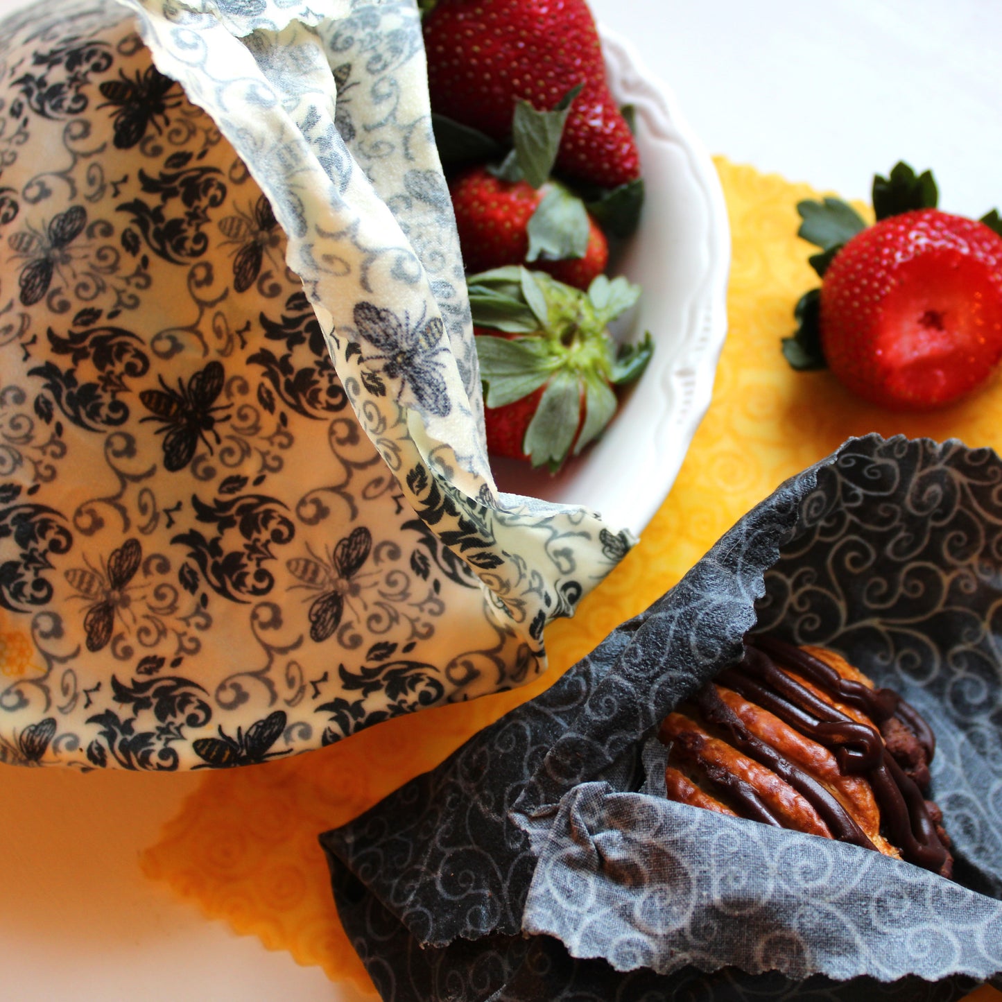 3 Pack Beeswax Wraps | Reusable Food Wraps | "Mushrooms on Blue" pattern