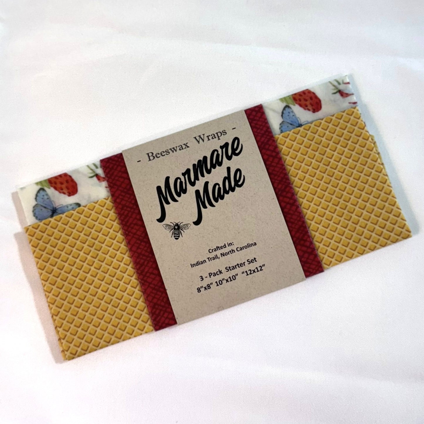 3 Pack Beeswax Wraps | Reusable Food Wraps | "Berries & Butterflies" pattern