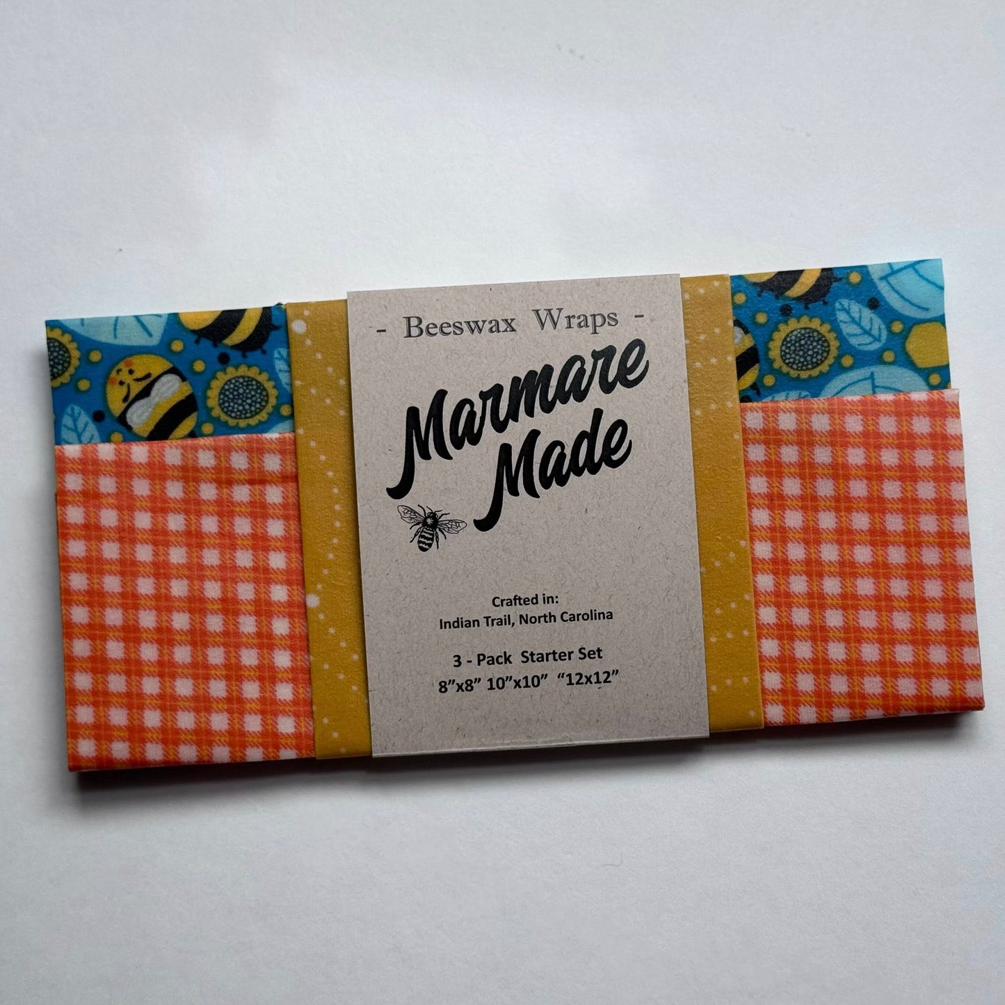 3 Pack Beeswax Wraps | Reusable Food Wraps | "Bumbles Blue" pattern