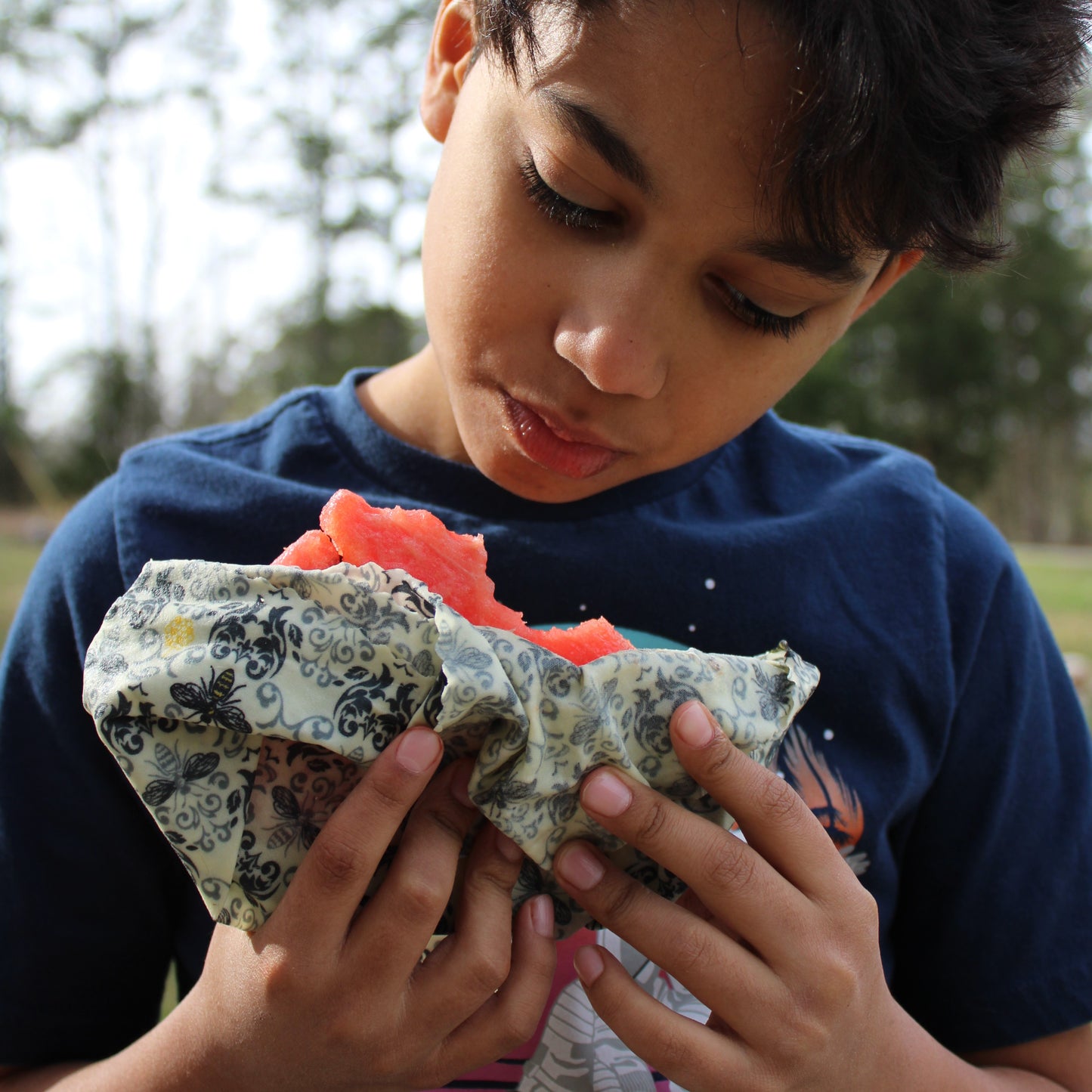 3 Pack Beeswax Wraps | Reusable Food Wraps | "Bumbles Blue" pattern