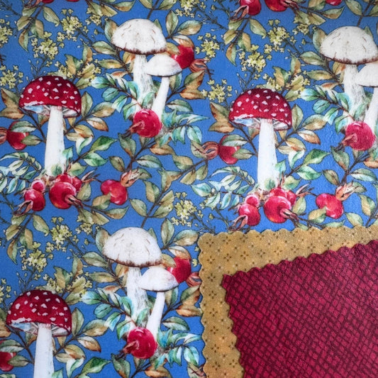 3 Pack Beeswax Wraps | Reusable Food Wraps | "Mushrooms on Blue" pattern