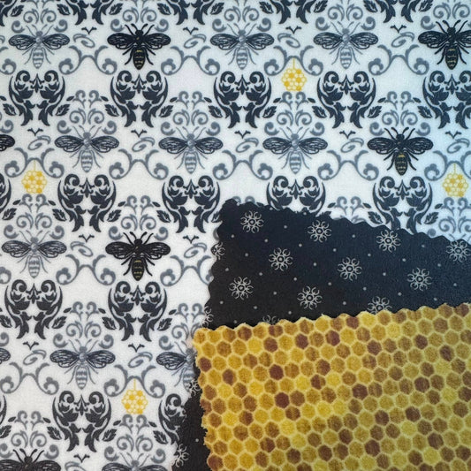 3 Pack Beeswax Wraps | Reusable Food Wraps | "Bee Damask" pattern