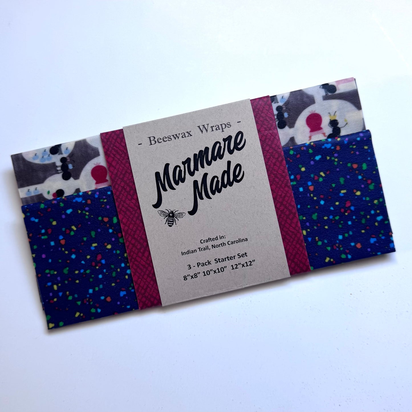3 Pack Beeswax Wraps | Reusable Food Wraps | "Ant City” pattern