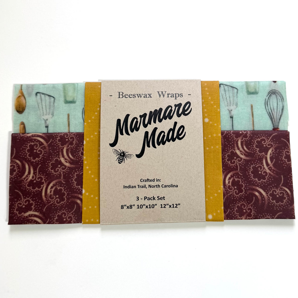 3 Pack Beeswax Wraps | Reusable Food Wraps | "Kitchen: Tools” pattern.
