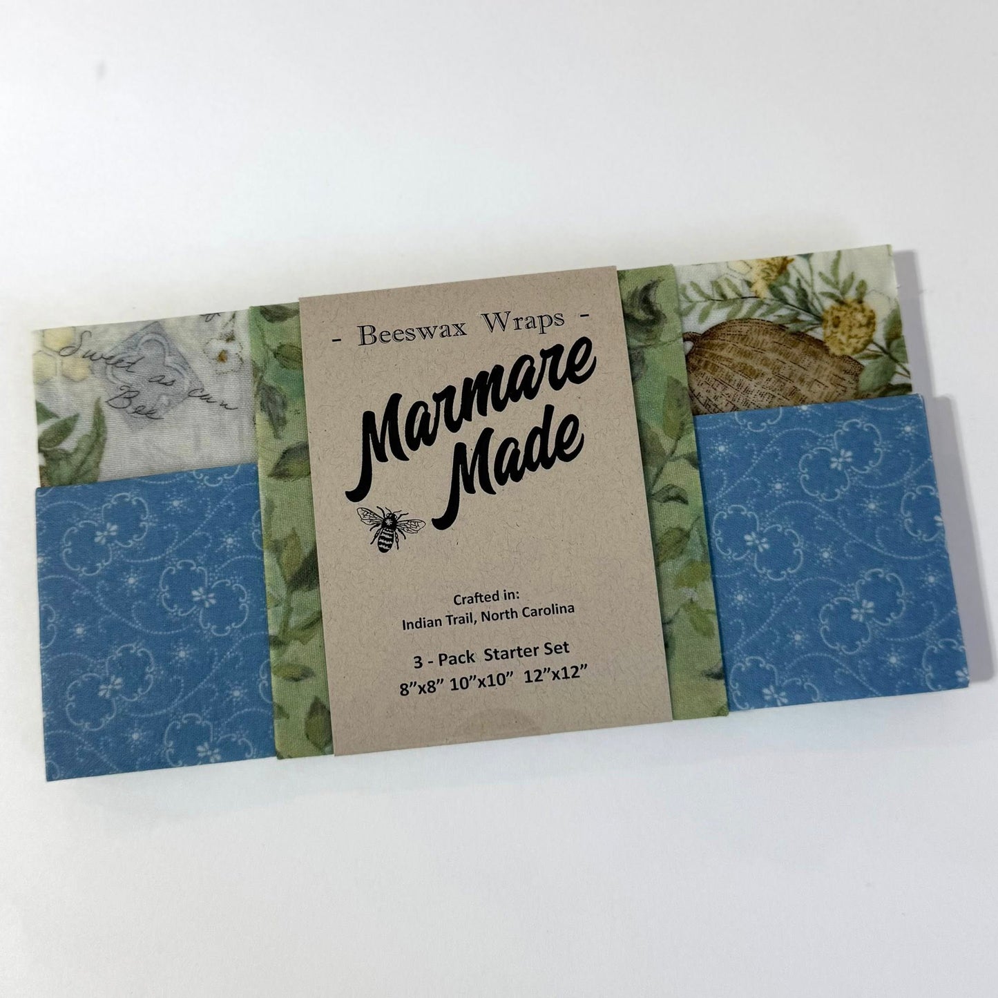 3 Pack Beeswax Wraps | Reusable Food Wraps | "Bees: Sweet as Can Bee" pattern