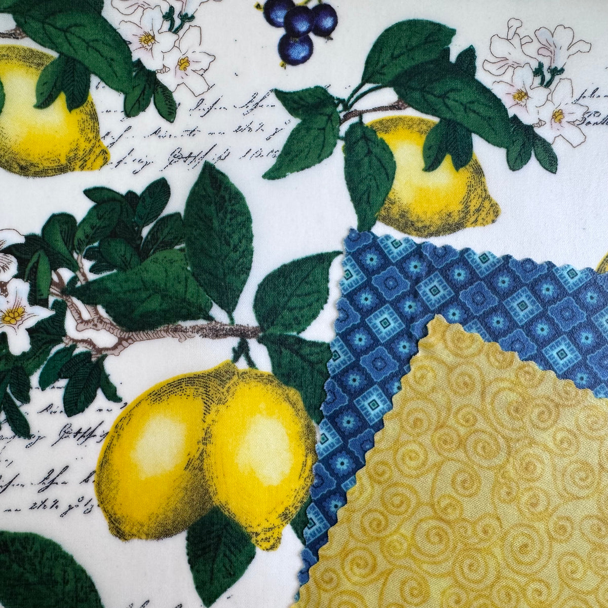 3 Pack Beeswax Wraps | Reusable Food Wraps | "Blue Lemon Swirl" pattern