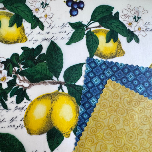 3 Pack Beeswax Wraps | Reusable Food Wraps | "Blue Lemon Swirl" pattern
