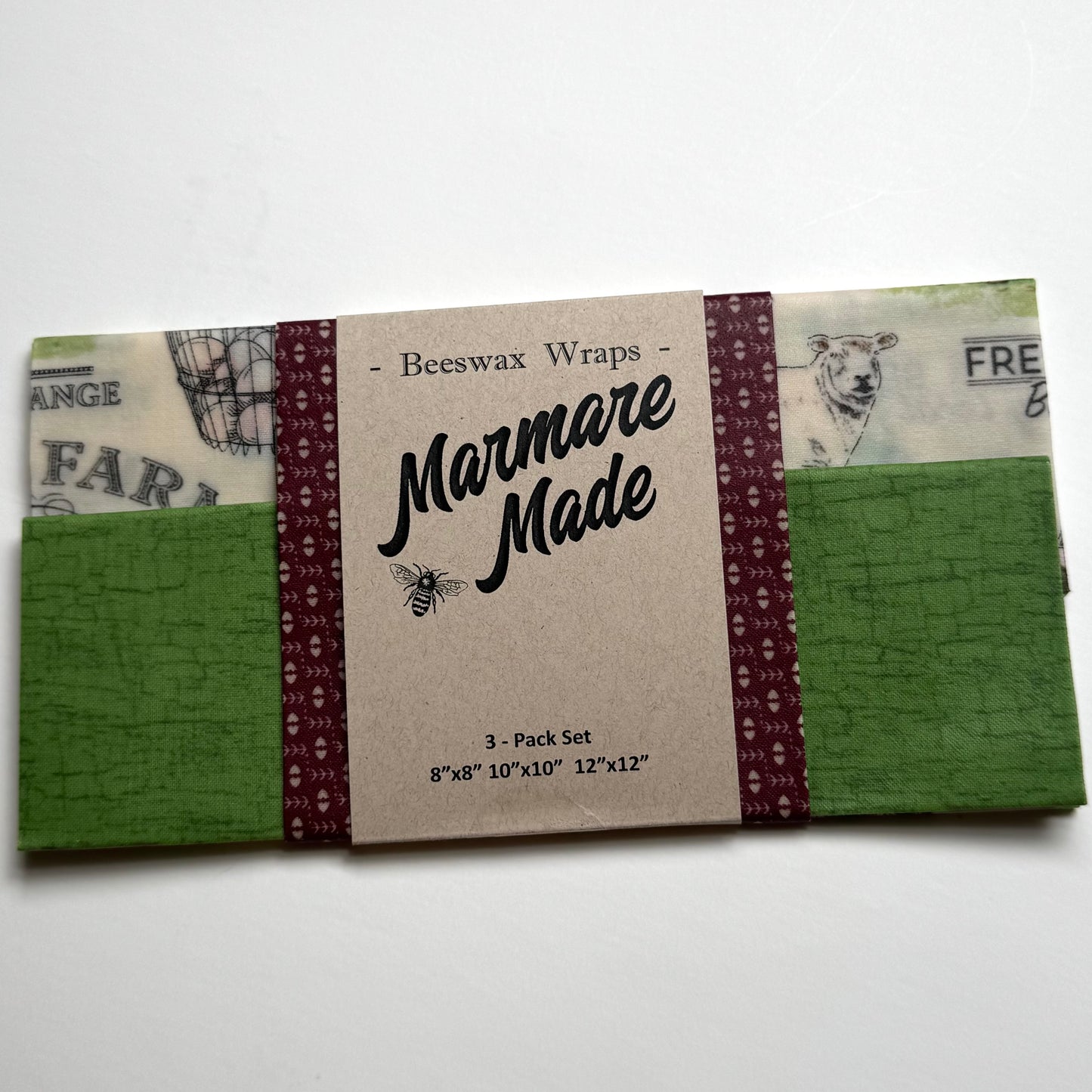 3 Pack Beeswax Wraps | Reusable Food Wraps | "Farm Fresh" pattern