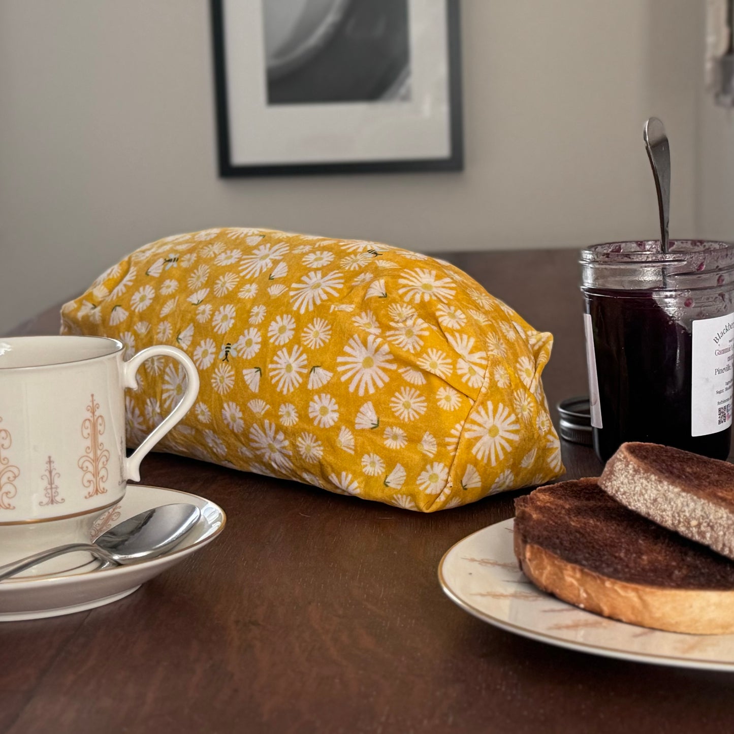 XXL Sour Dough Bread Wrap / Casserole Cover -  "Yellow w/ Daisy"