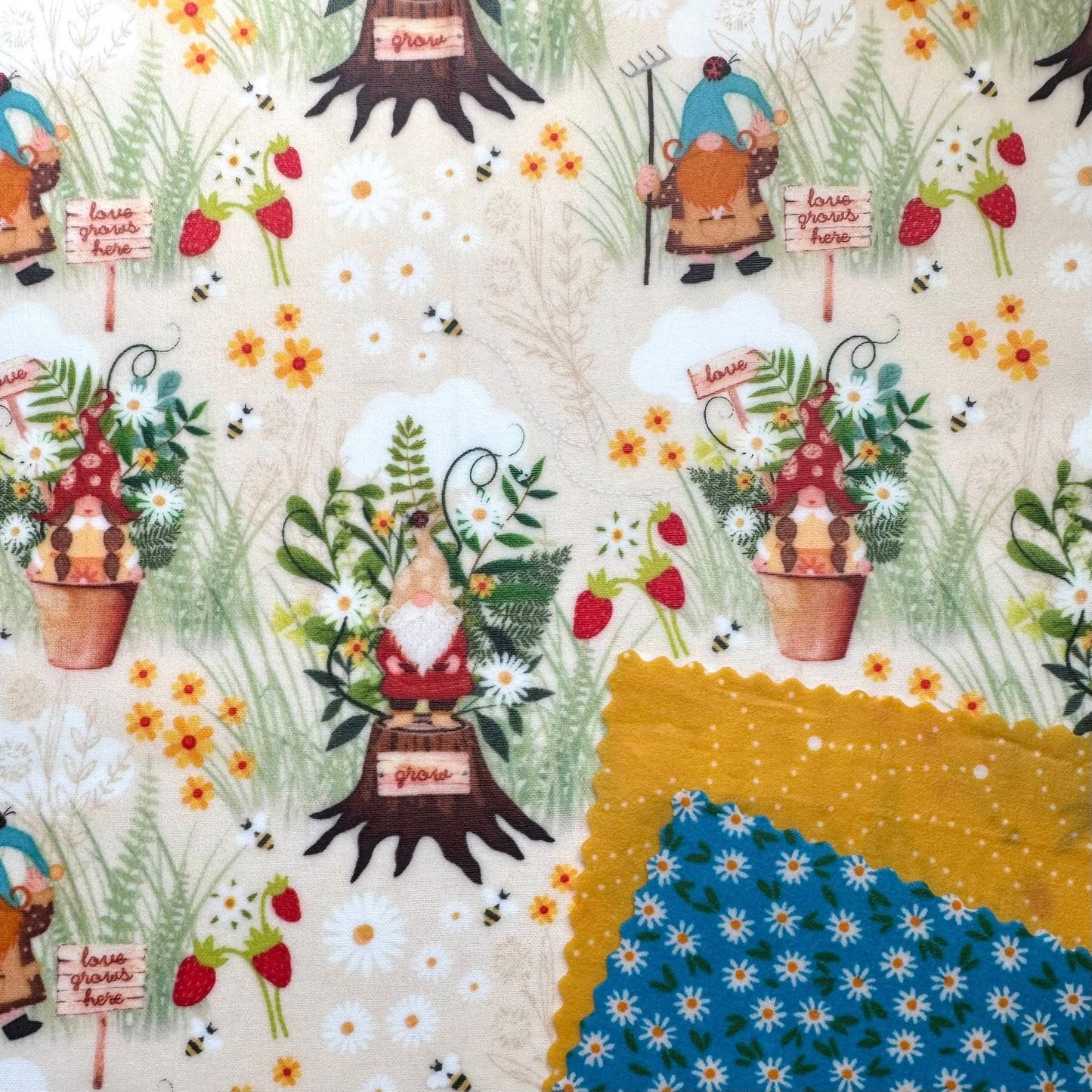 3 Pack Beeswax Wraps | Reusable Food Wraps | "Gnomes: Love Grows" pattern